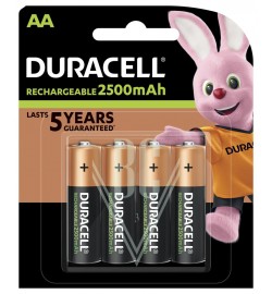 Duracell Rechargeable Battery AA Mignon HR06 2500mAh Ni-Mh, 4 Pack