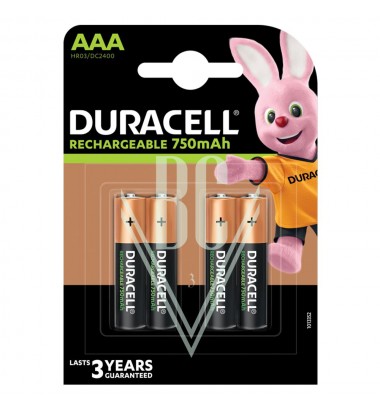 Duracell Rechargeable Battery AAA Micro HR03-B 750mAh Ni-Mh, 4 Pack