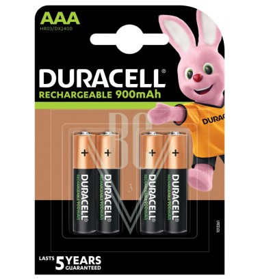 Duracell Rechargeable Battery AAA Micro HR03 900mAh Ni-Mh, 4 Pack