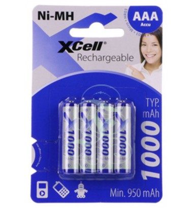 XCell Rechargeable Battery AAA Micro RC03 HR03 1000mAh Ni-Mh, 4 Pack