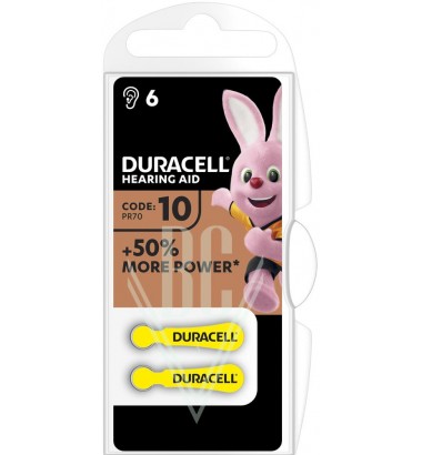 Duracell Hearing Aid Battery DA10 PR10 PR70 1,4V, 6 Pack