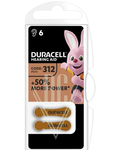 Duracell Hearing Aid Battery DA312 PR312 PR41 1,4V, 6 Pack