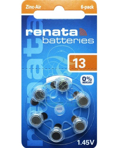 Renata Hearing Aid Battery ZA13 PR13 PR48 1,4V, 6 Pack