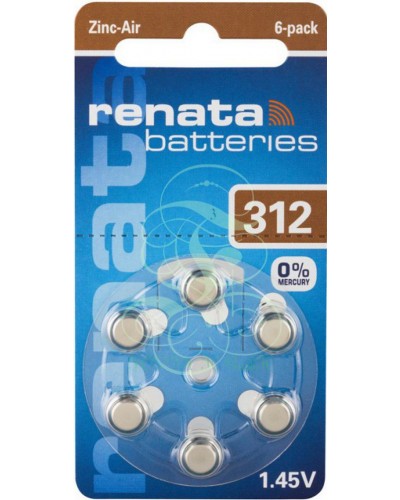 Renata Hearing Aid Battery ZA312 PR312 PR41 1,4V, 6 Pack