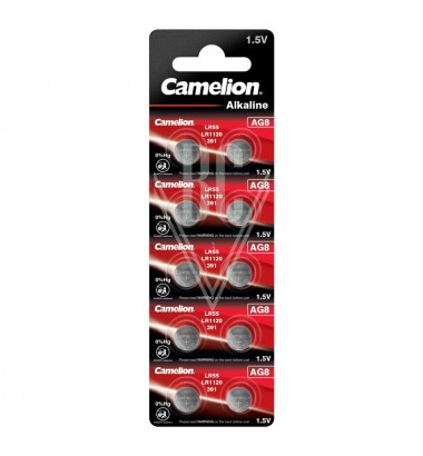 Camelion Buttoncell Battery AG8 LR55 LR1121 381 391, 10 Pack